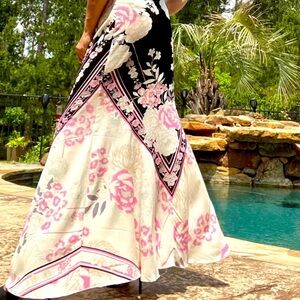 Free People Black and Pink Floral Maxi Skirt Medium NWT